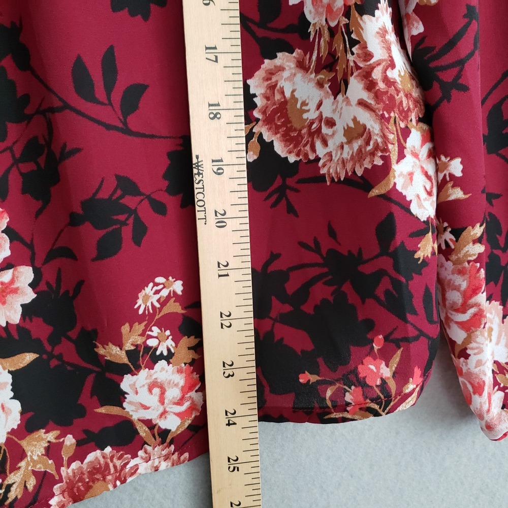 CURE. Womens M Blouse Burgundy Floral Tie Neck Long Sleeve Career Top M4-2924 - Picture 11 of 13